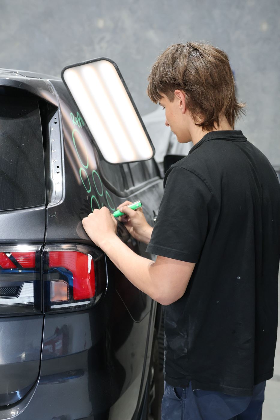 Marking out panel damage before repair — MRP Automotive panel beating, Redland Bay