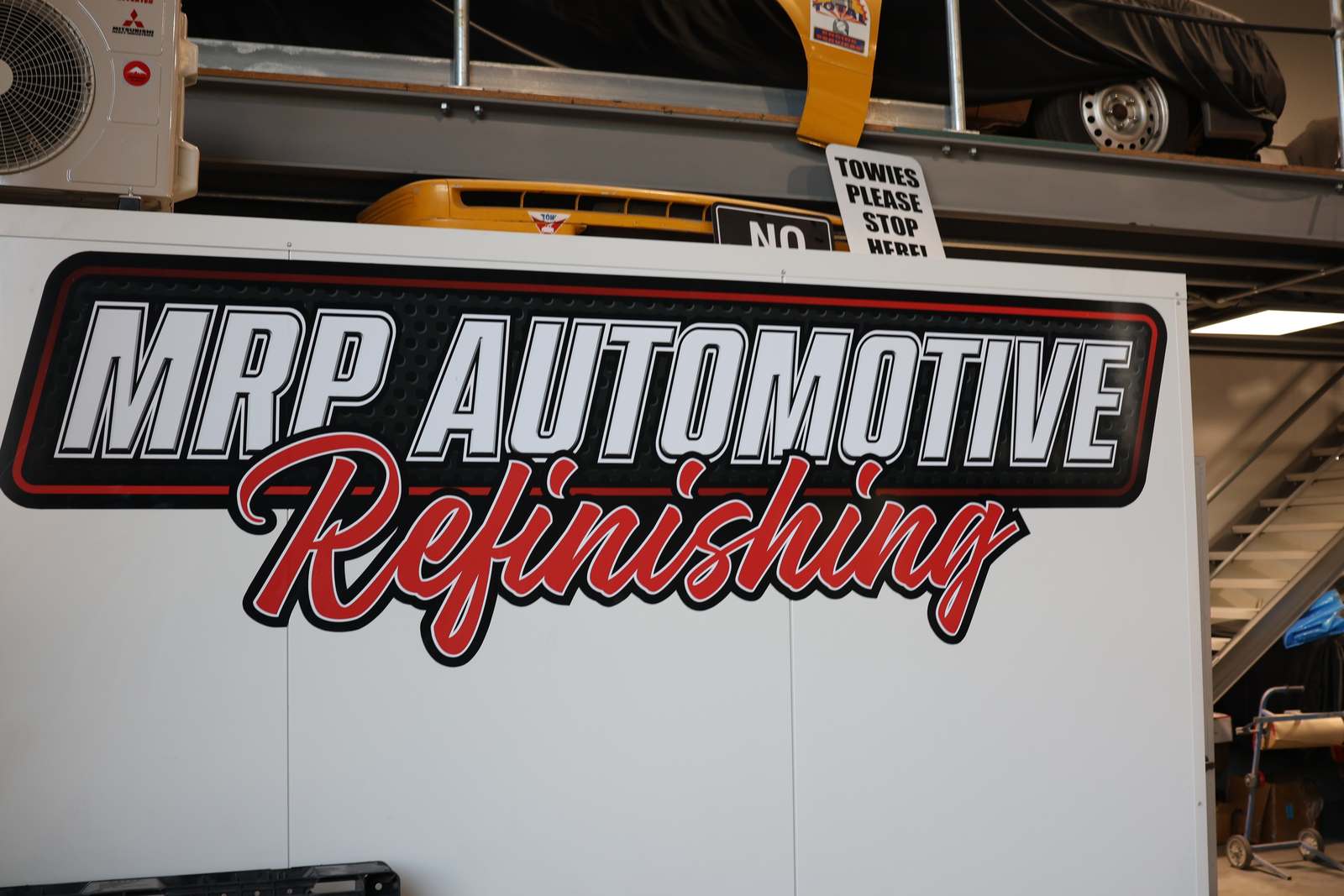 MRP Automotive Refinishing signage at the Redland Bay workshop